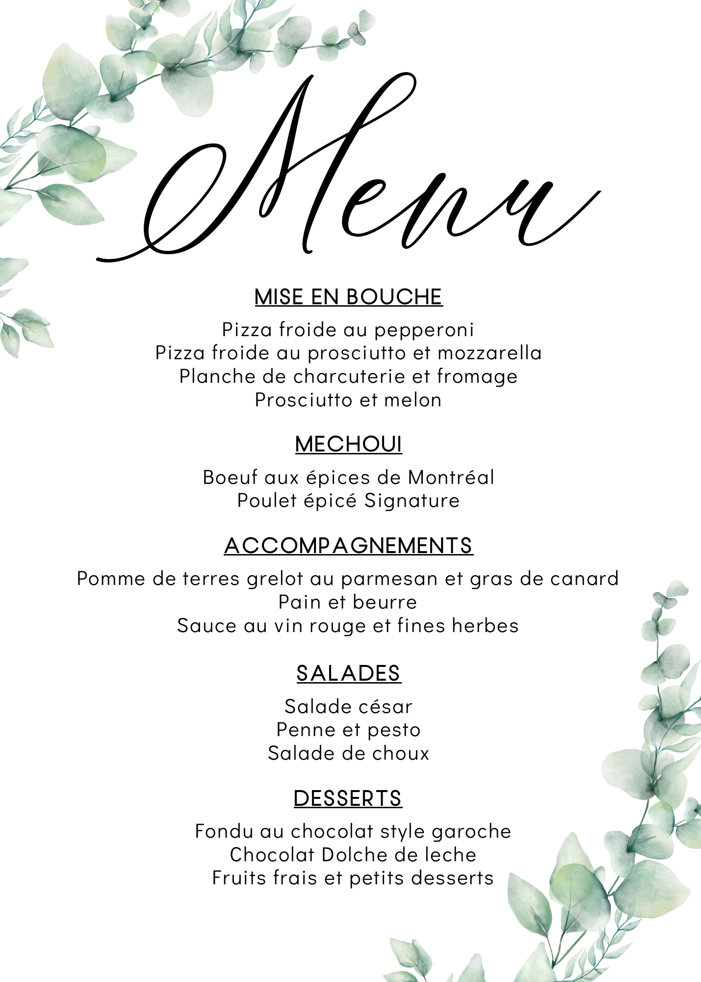 Cartons de Menu